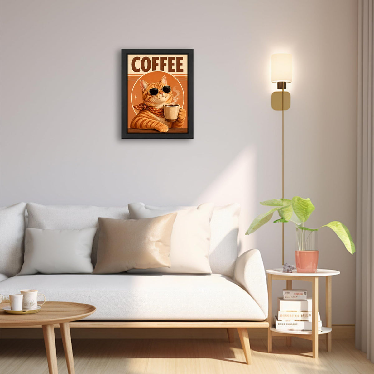 Funny Coffee Cat Decor Wall Art (Wall Art Framed 51 / 24"L x 16"W)