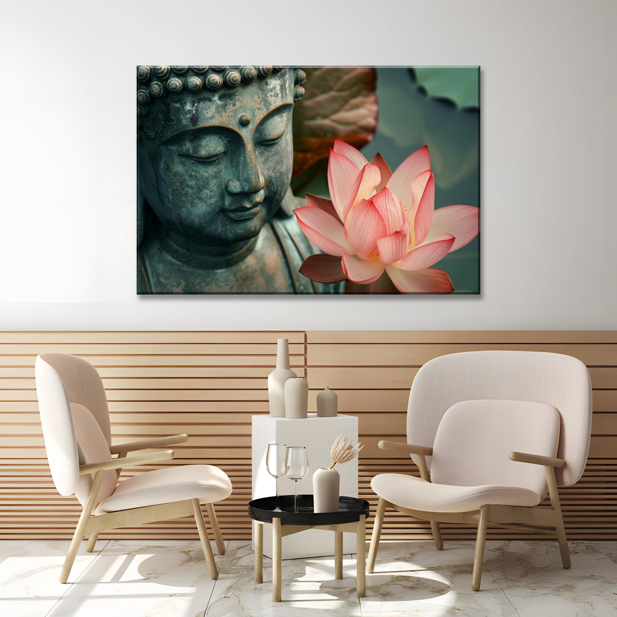 1Pcs Zen Buddha Lotus Flower Canvas Wall Art Spiritual Decor for Meditation Peaceful Home Decor Asian Cultural Symbolism Tranquil Art for Living Room Bedroom Office Ready to Hang (36"L x 24"W / 1PCS-Buddha)