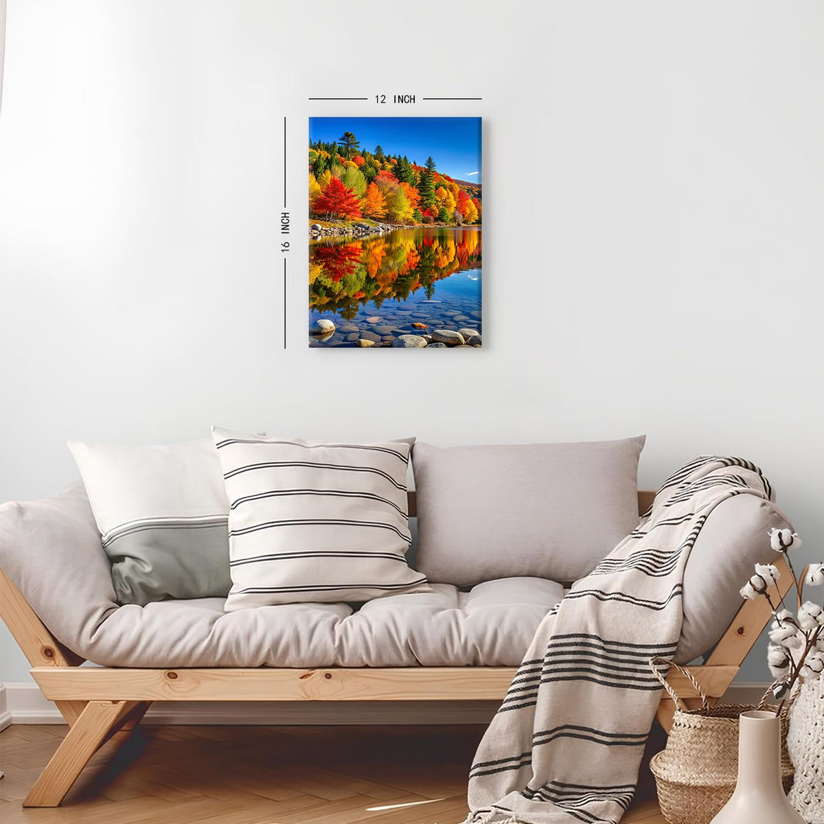 Nature Mountain Lake Wall Art Colorful Autumn Forest Landscape Picture Wall Decor Red Maple Tree Scenery Painting Canvas Prints Modern Poster Artwork for Living Room Bedroom Bathroom Decoration 12x16" (12"L x 16"W / Fall08)