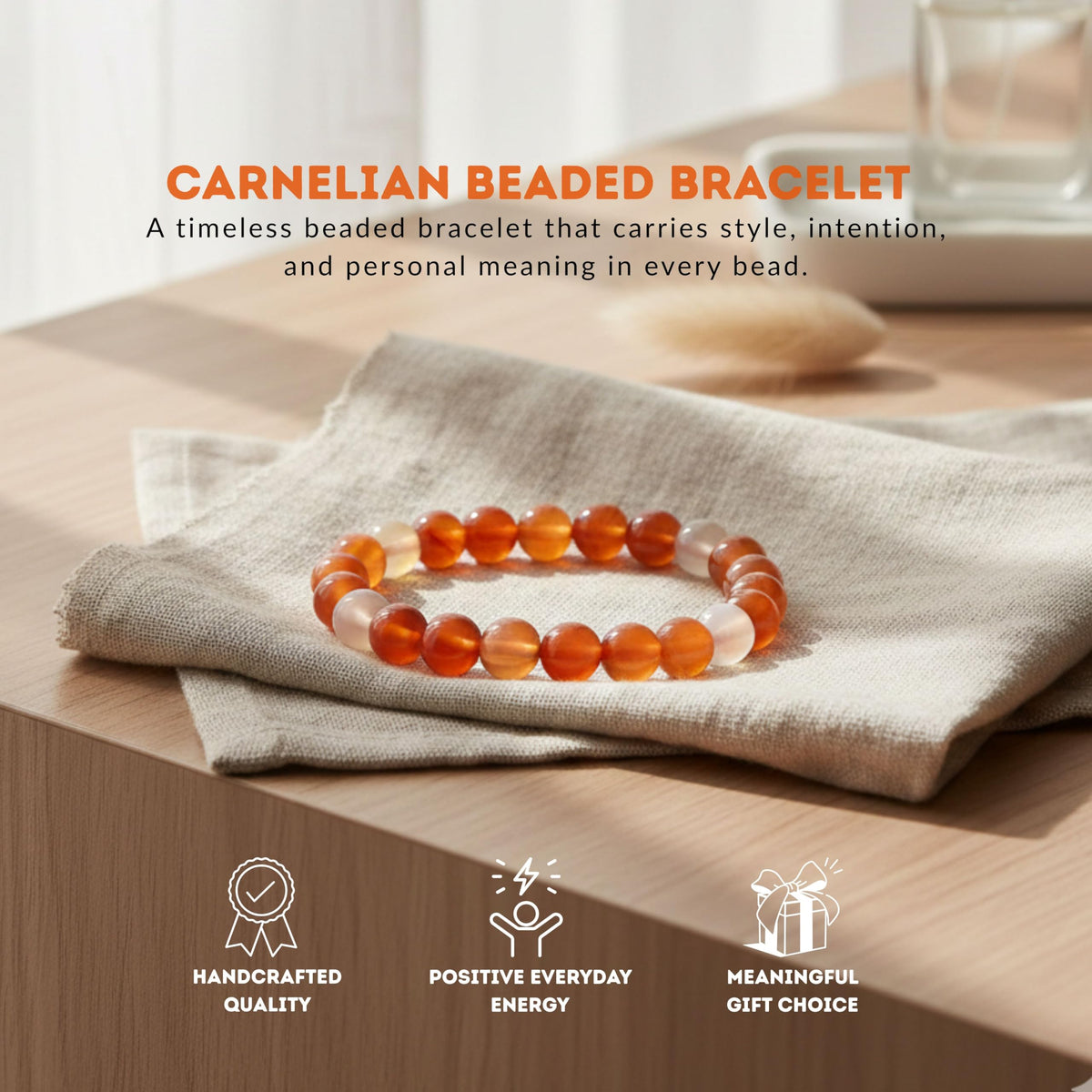 Carnelian Bracelet 8mm Beaded Bracelet (Carnelian / Medium)