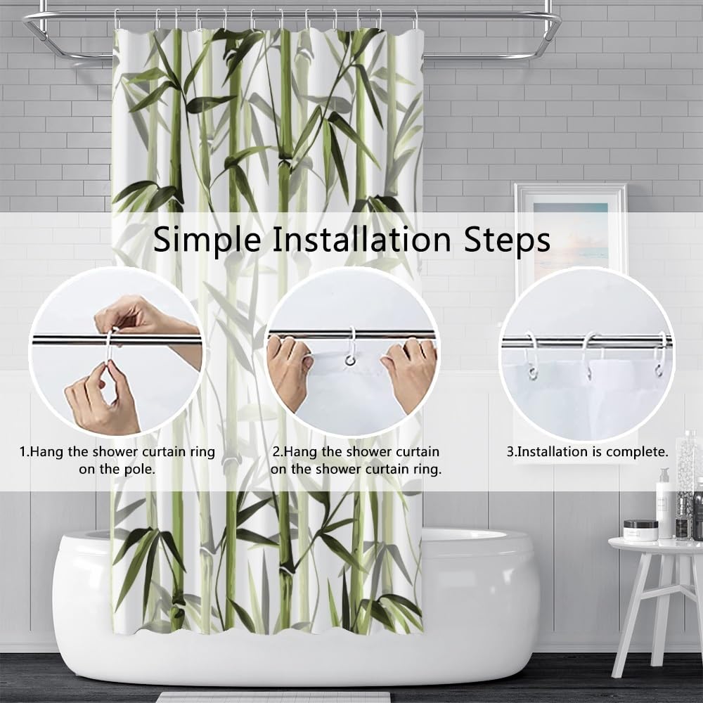Green Bamboo Shower Curtain Bamboo 3D Printed Outdoor Bathroom Curtain Japanese Asian Zen Spa Spring Botanical Waterproof Fabric Machine Washable for Bathroom Decor Bathtub with Hooks 60x72 Inch (60"W x 72"L (Pack of 1) / Green-54)