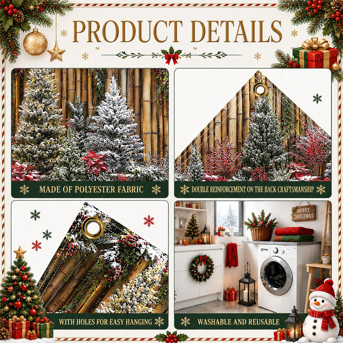 Garage Door Banner Cover 6x13ft Bamboo Fence Winter Scene Backdrop (Cedar-1)