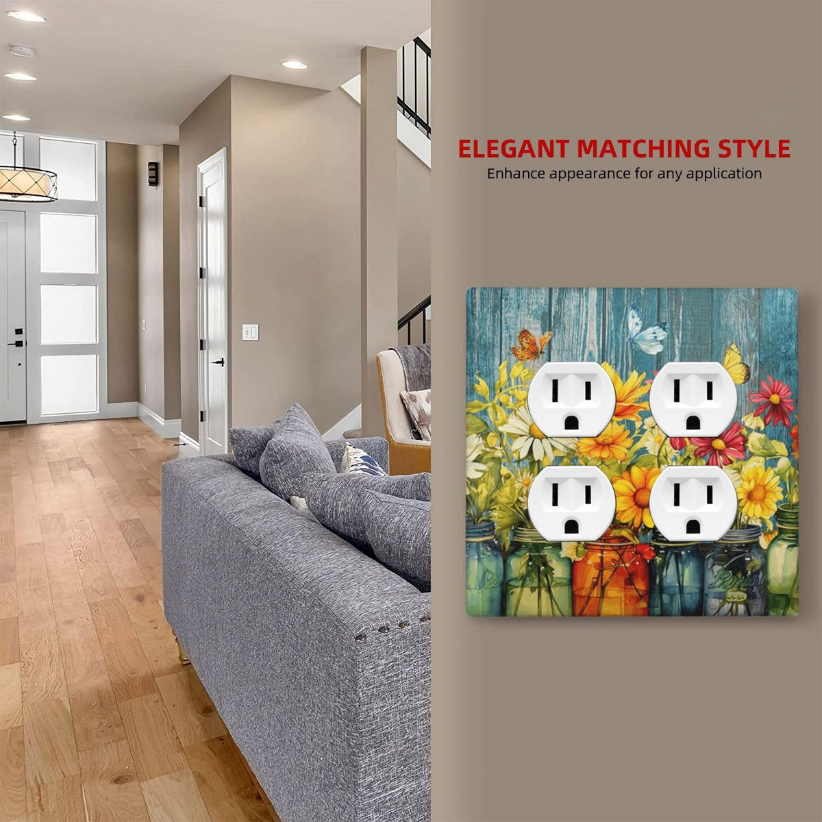 Decorative Double Duplex Combination Wall Plate Country Rustic Daisy Flower Butterfly 2 (Country Rustic Daisy Flower Butterfly / 2 Gang2 Duplex)