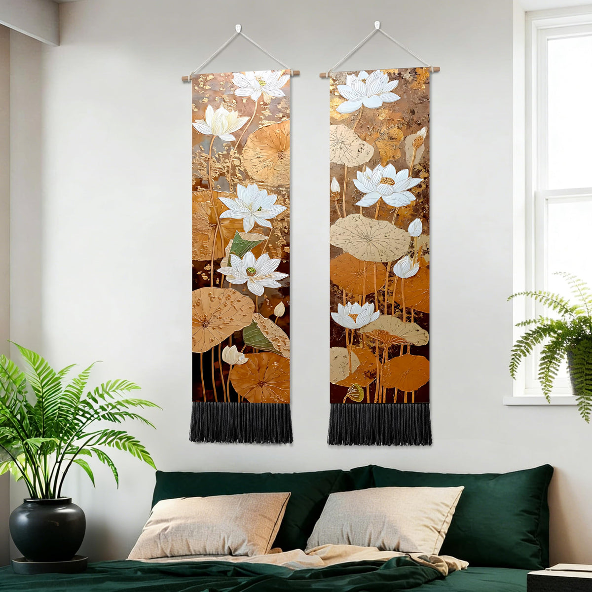 2 Pack Long Vertical Wall Tapestry (Autumn Leaf Pattern / 13"Wx51"H)