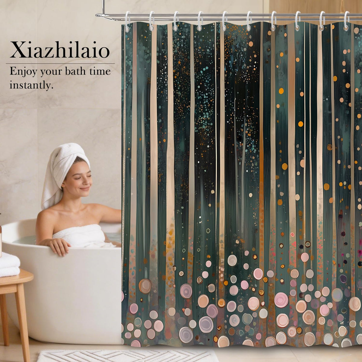 Gustav Klimt Inspired Abstract Woodland Shower Curtain with Hooks (Whimsical / 72"W x 72"L (Pack of 1))