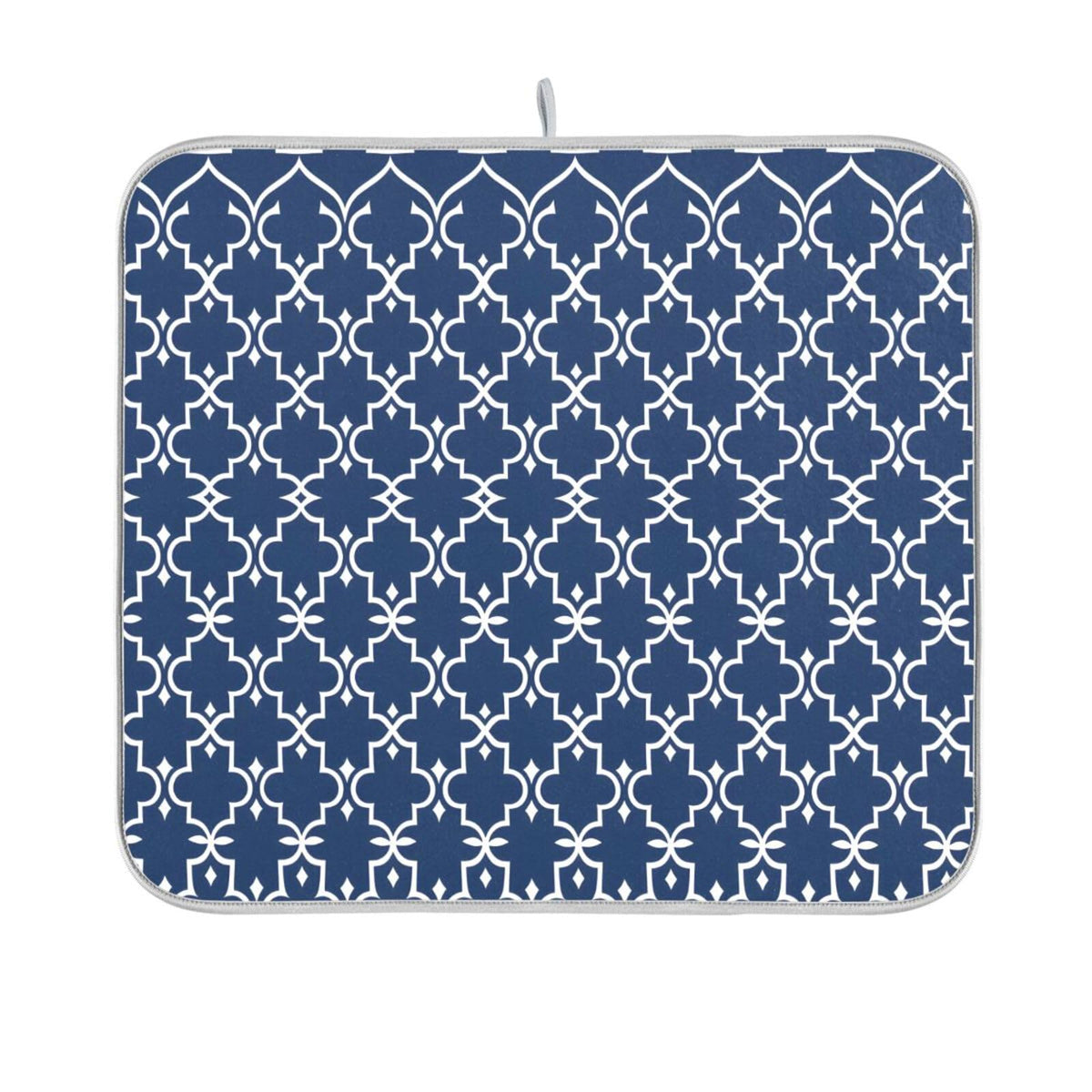 Super Absorbent Dish Drying Mat Microfiber Fast (Navy Blue Moroccan Mandala / 16" x 18")