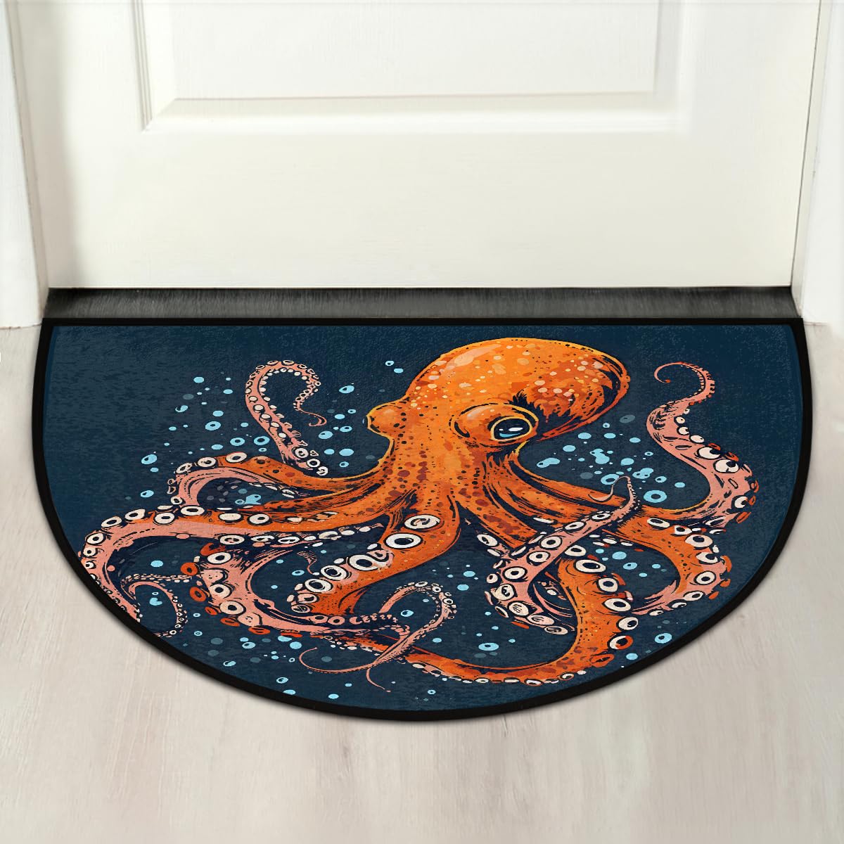 Half Round Doormat Semi Circle Rug Abstract Animal Octopus Non Slip Indoor Outdoor Entrance Half Moon Rug Absorbent Durable Washable Front Floor Mat for Kitchen Bathroom Patio Fireplace (Z:animal Octopus)
