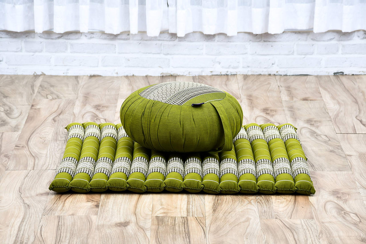 Meditation Cushion Zafu & Zabuton Set 28 x 28 inches Kapok Zazen (Sf17 - Green)