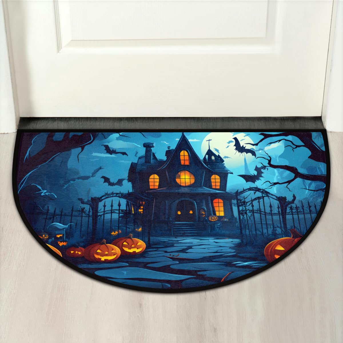 Halloween Half Round Doormat Non Slip Half Moon Rug Outdoor Welcome Mat (B 029)