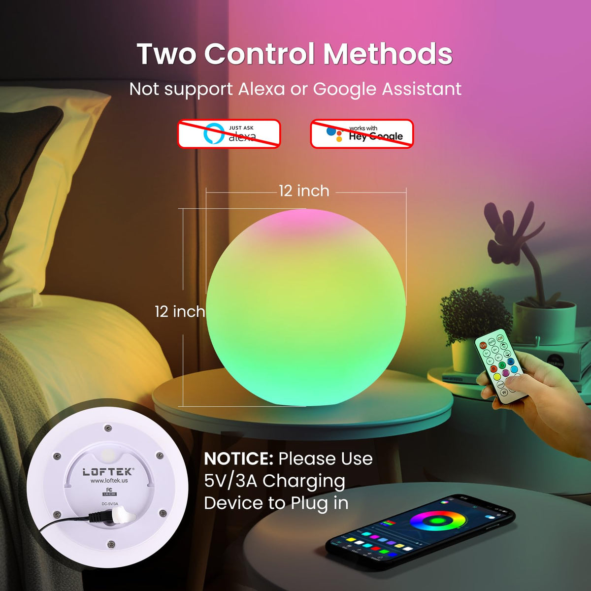 12 inch Smart LED Ball Lamp with APP & Music Sync (Corded 12-inch)