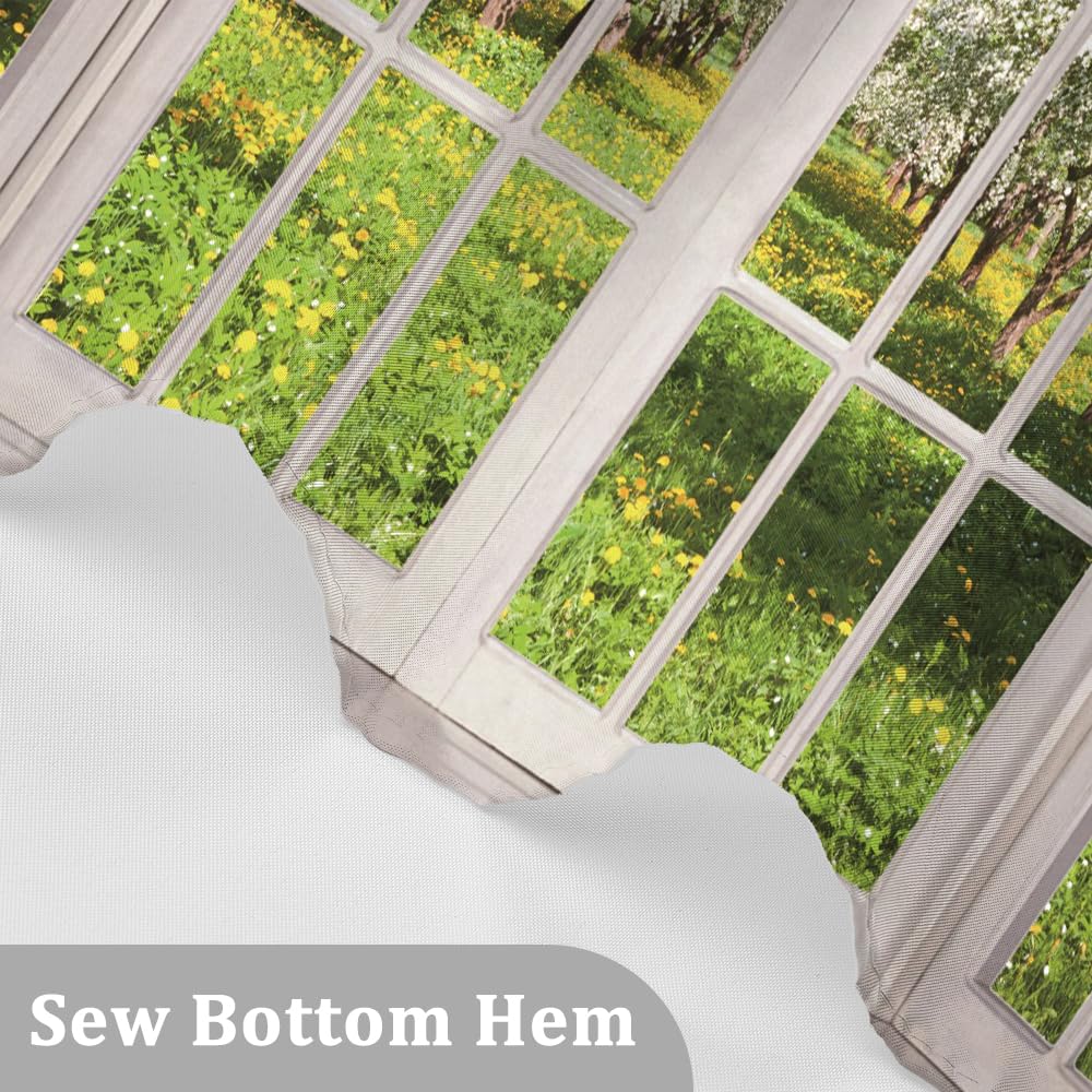 72x72inch Spring Natural Scenery Shower Curtain Sets with Hooks French Style Spring Scenery Outside Window Bath Curtain for Bathroom European White Curtain Pattern Bathtubs Stall Decor (72"W x 72"L (Pack of 1) / Green01)