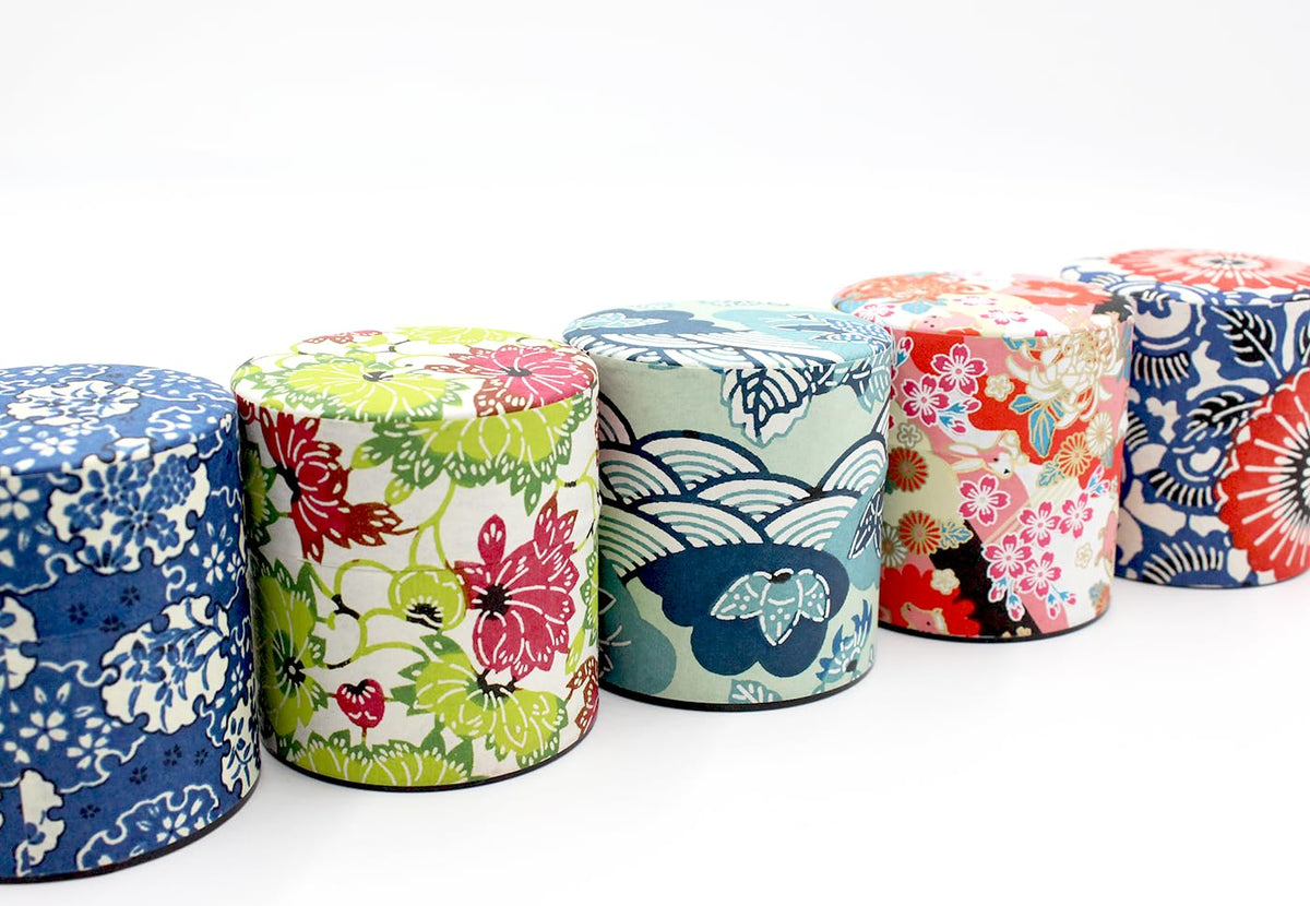 Japanese Pokkan Coffee Spice Tea Tin Canister Washi Paper Storage with Lid 7.05 oz Capacity (Hana Yukiwa, S)