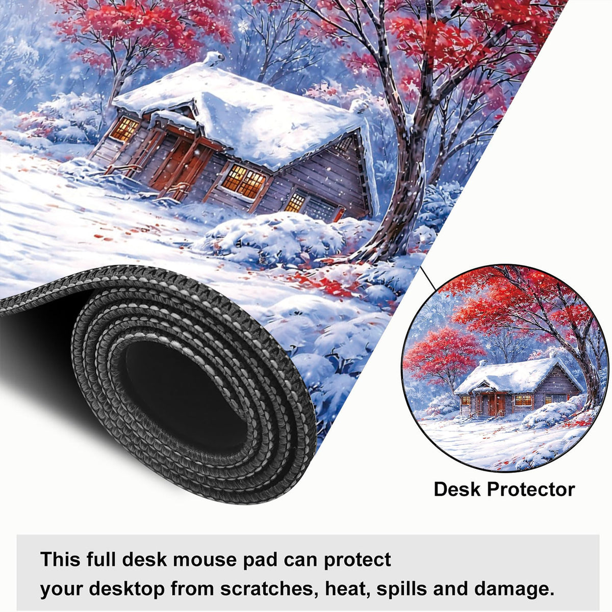 Snowy Forest Large Gaming Mouse Pad Desk Mat Extended Mousepad (Red maple snow scene / 35.4L x 15.7W inches)