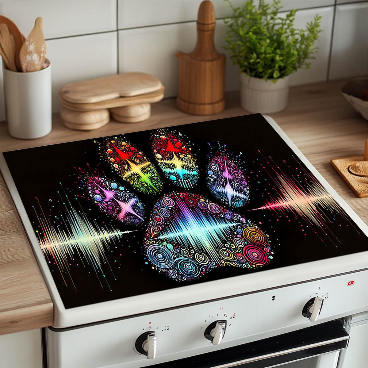 Colorful Paw Print Stove Top Cover 28x20 Heat Resistant Mat