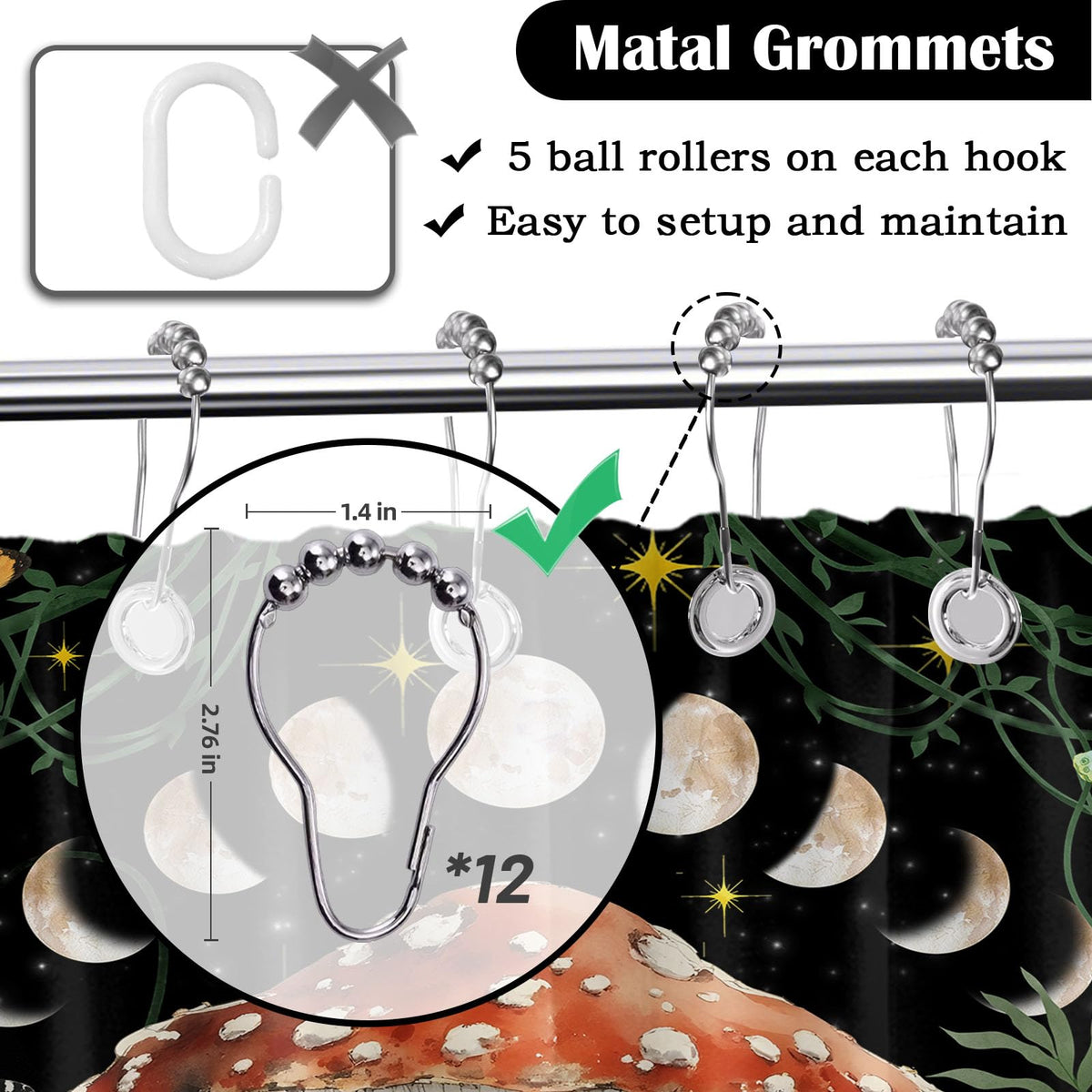 Small Stall Shower Curtain Rv Mushroom Frog (Mushroom Frog / 48"W x 72"L (Pack of 1))