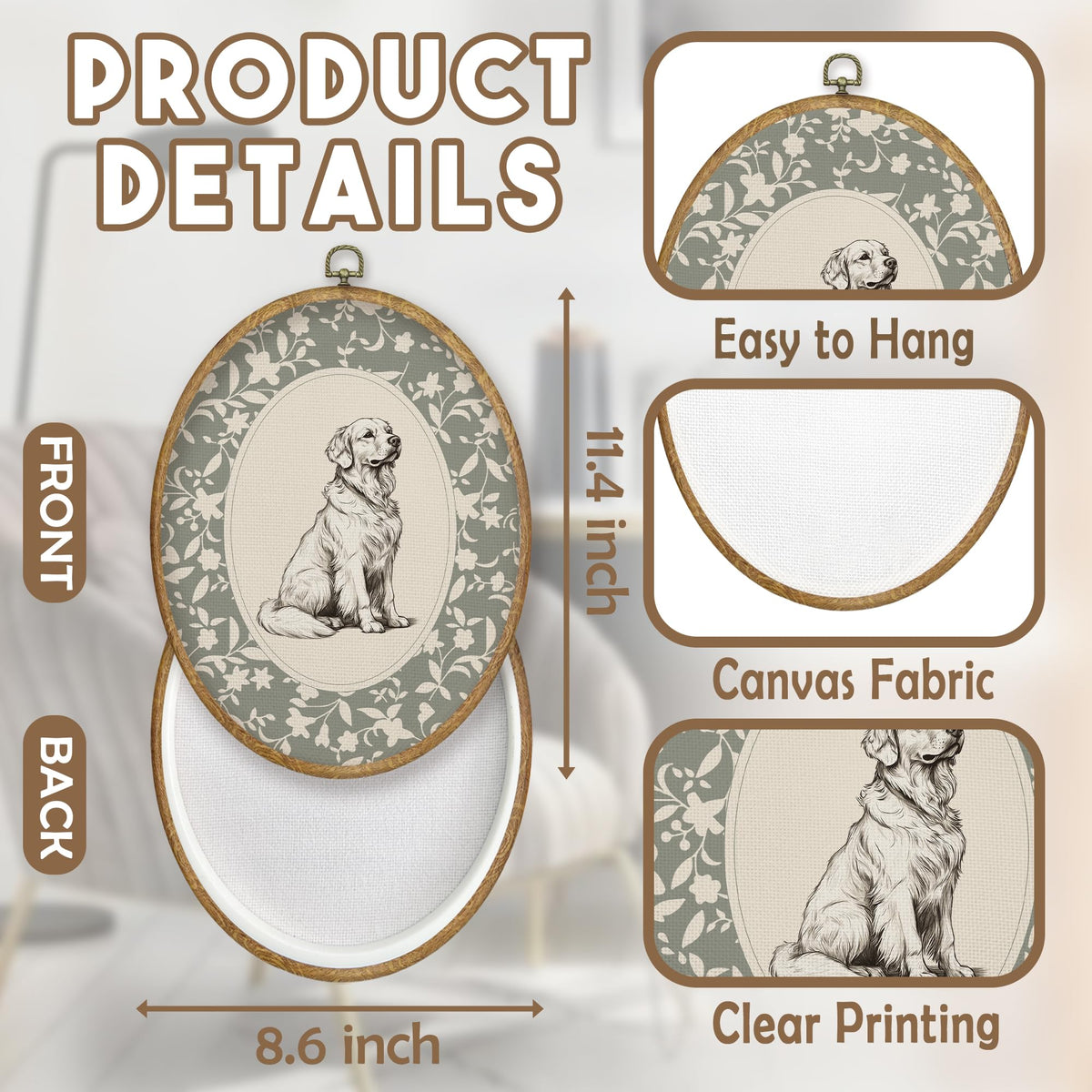 Vintage Golden Retriever Floral Oval Wall Art Prints Decor 8.6x11.4 (Colour 63)
