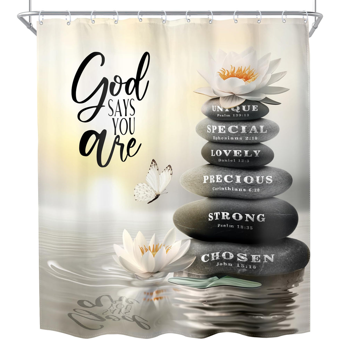 Zen Stone Bible Verse Shower Curtain 60Wx72H Lotus Flower for Bathroom (B1-grey / 60"W x 72"L (Pack of 1))
