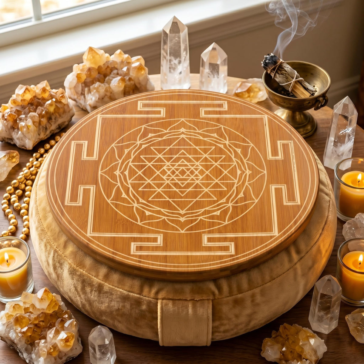 Crystal Grid Board 10" Sri Yantra Bamboo Energy Charging Plate (Sri Yantra)