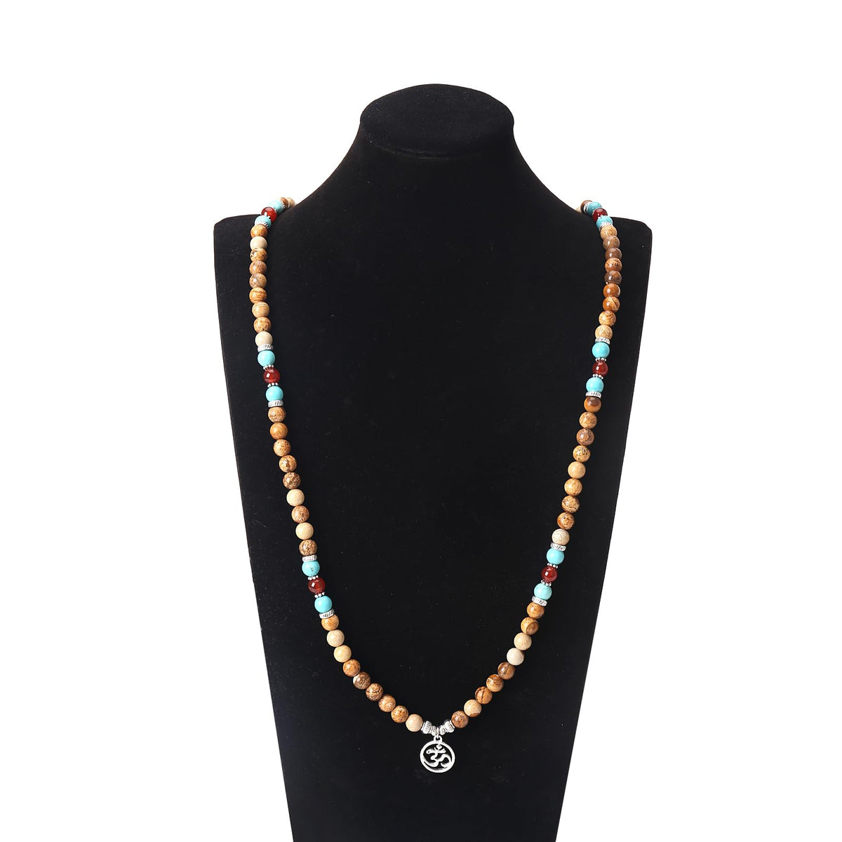 Necklace 108 Mala Beads Bracelet Buddhist Prayer Pendant Necklace (Picture Jasper)