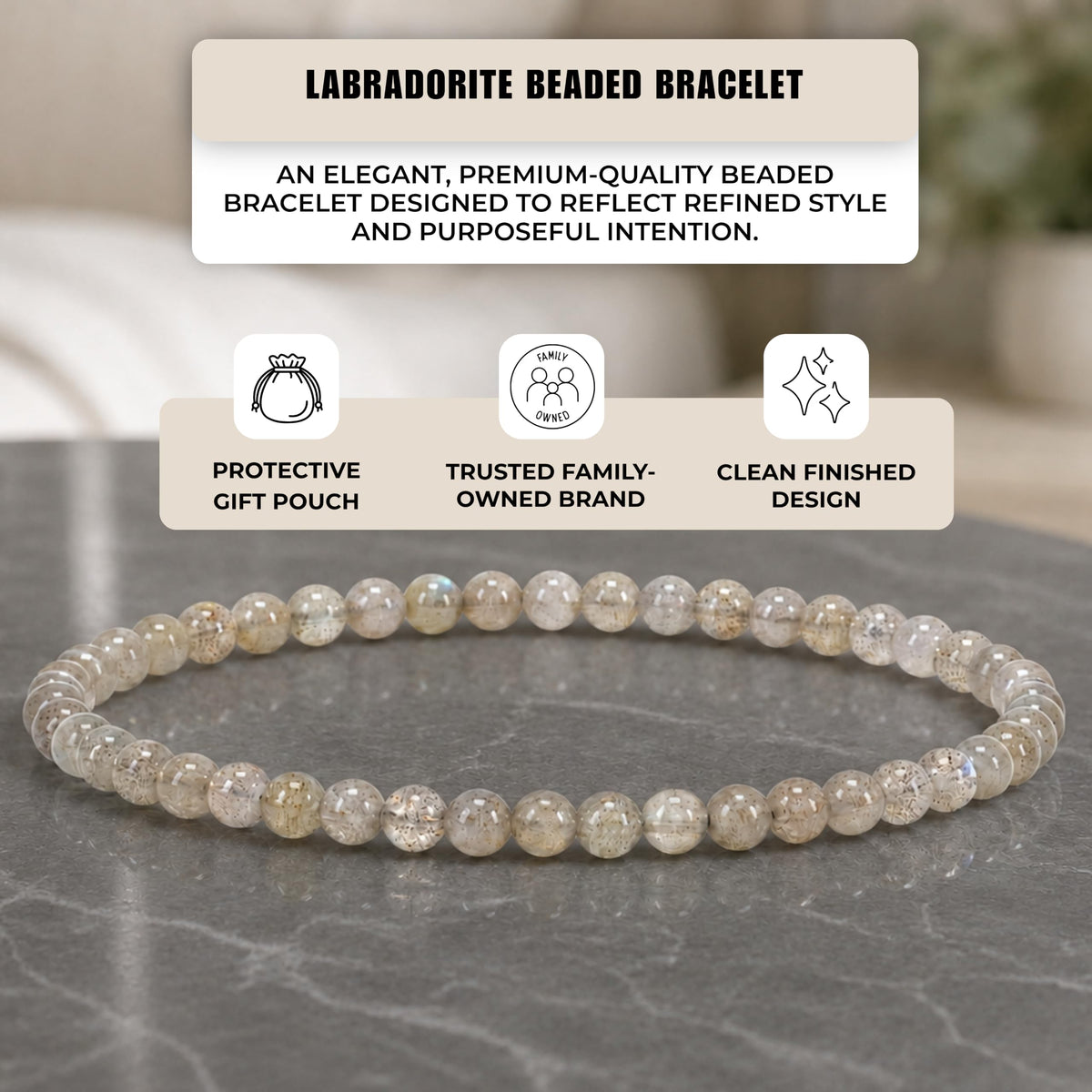 Labradorite A Bracelet 4mm Beaded Bracelet (Labradorite A / Small)