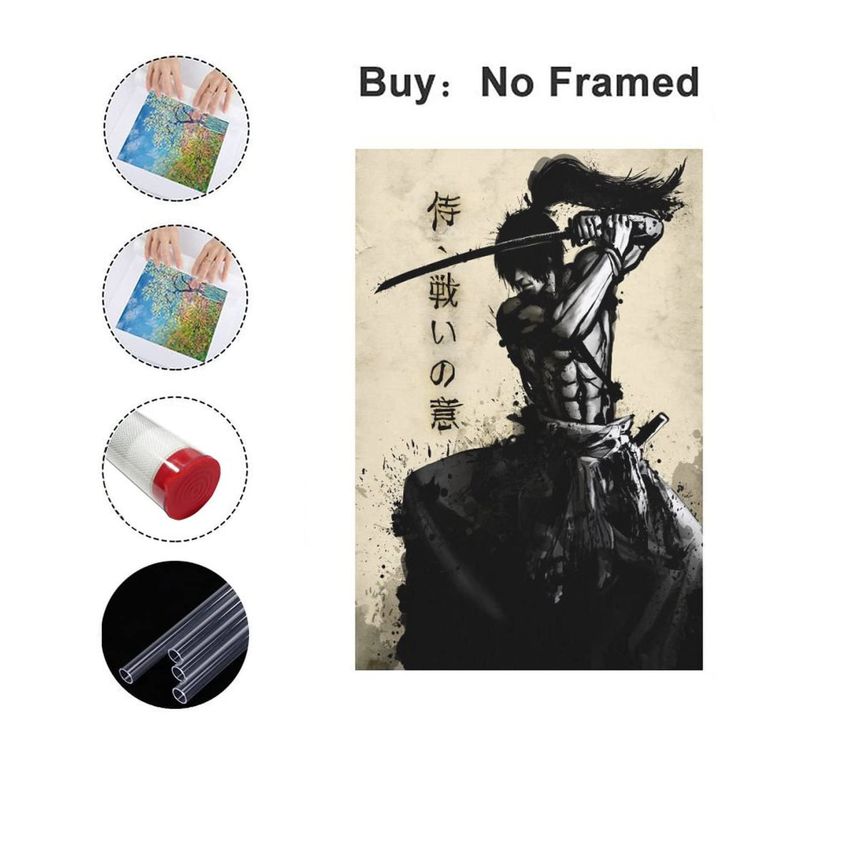 Retro Japanese Warrior Bushido Armored Samurai Poster Art Canvas Painting Wall Print Picture Room Home Decor Unframed 24 x36 inches (36"L x 24"W / Unframe-7)