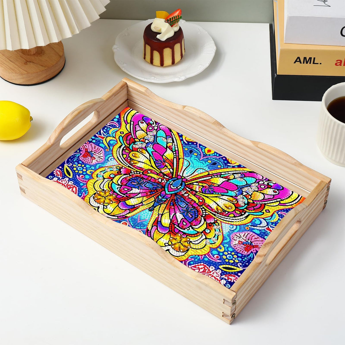 Diamond Art Kits for Adults Wooden Serving Trays with Handles (E Butterfly AA)