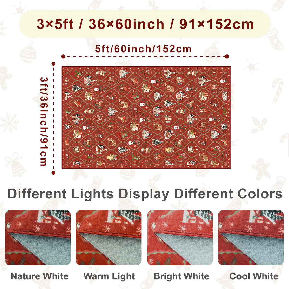 Washable 3x5 Christmas Area Rug (Burgundy Red / 3' x 5' (Rectangular))