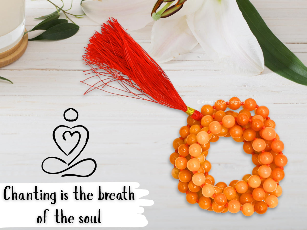 Red Aventurine Buddhist Prayer Beads Japa Mala with 108 Meditation Beads (Hand Knotted / Red Aventurine)