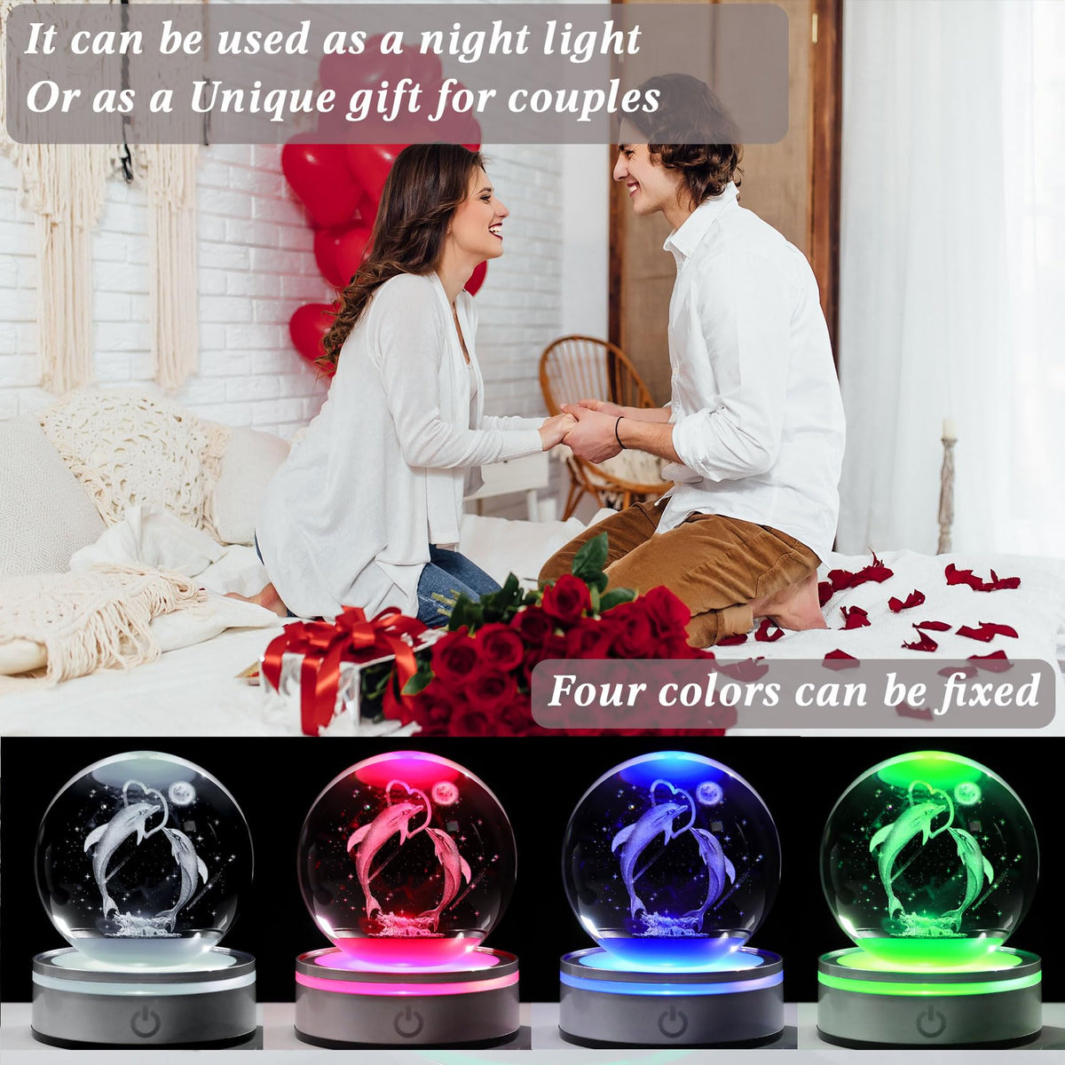 Dolphin Gifts for Women Couples 3D Heart Crystal Ball (Heart Dolphin)