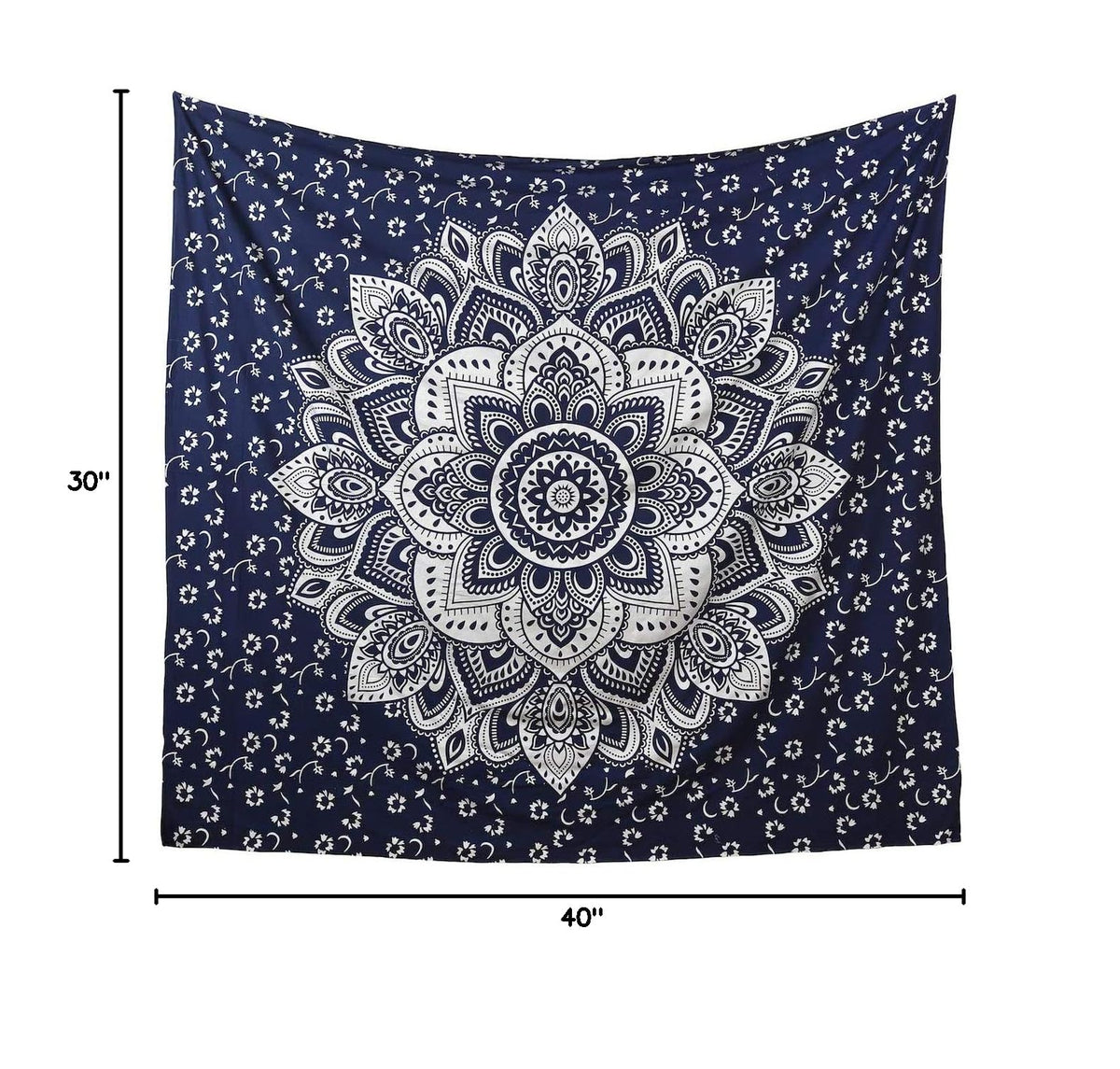 Hippie Mandala Wall Hanging Tapestry For Bedroom Indian Passion Ombre Maditation Blue dye Silver Gypsy Bohemian Hippy Psychedelic Dorm Decor Poster 30 x 40 Inch (40"L x 30"W / Blue dye Silver)
