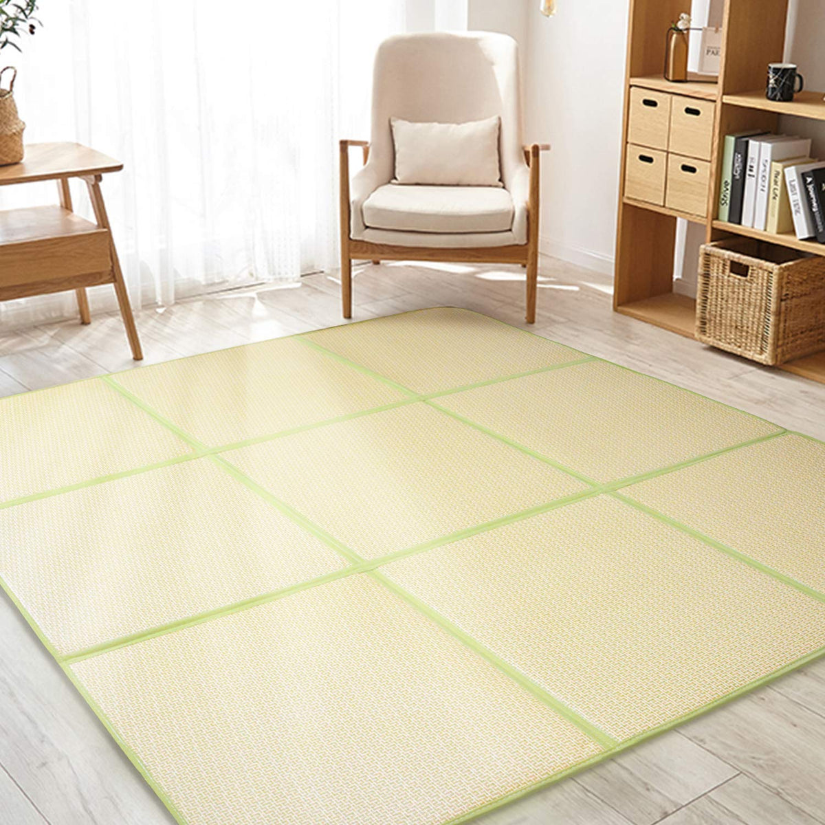 71'' x 71'' Tatami Mat Rattan Japanese Floor Mats (Green)