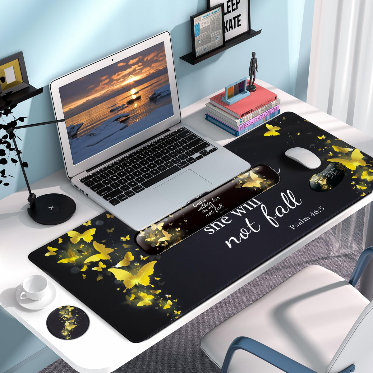 4 in 1 Mouse Pad and Keyboard Wrist Rest (A6-gold Butterfly)