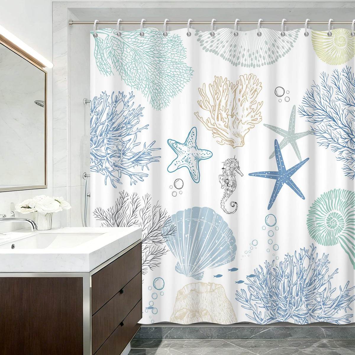 Ocean Themed Shower Curtain 71x74 Inch (Under the Sea)