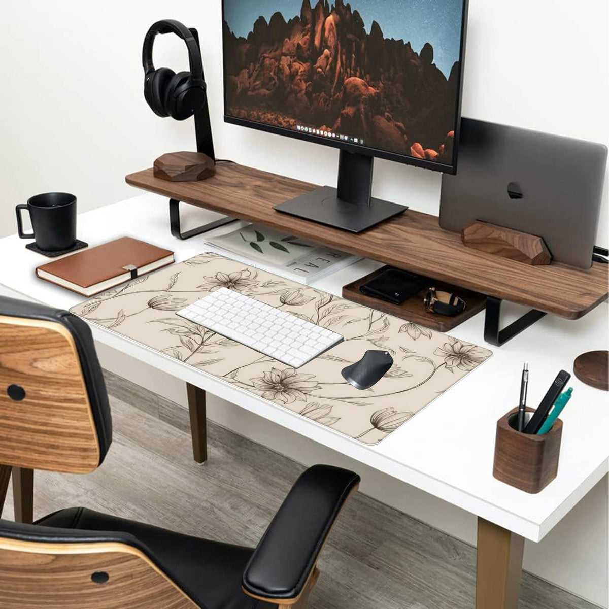 XXL Mouse Pad (15.7" x 35.4" / Minimalist Flowers)