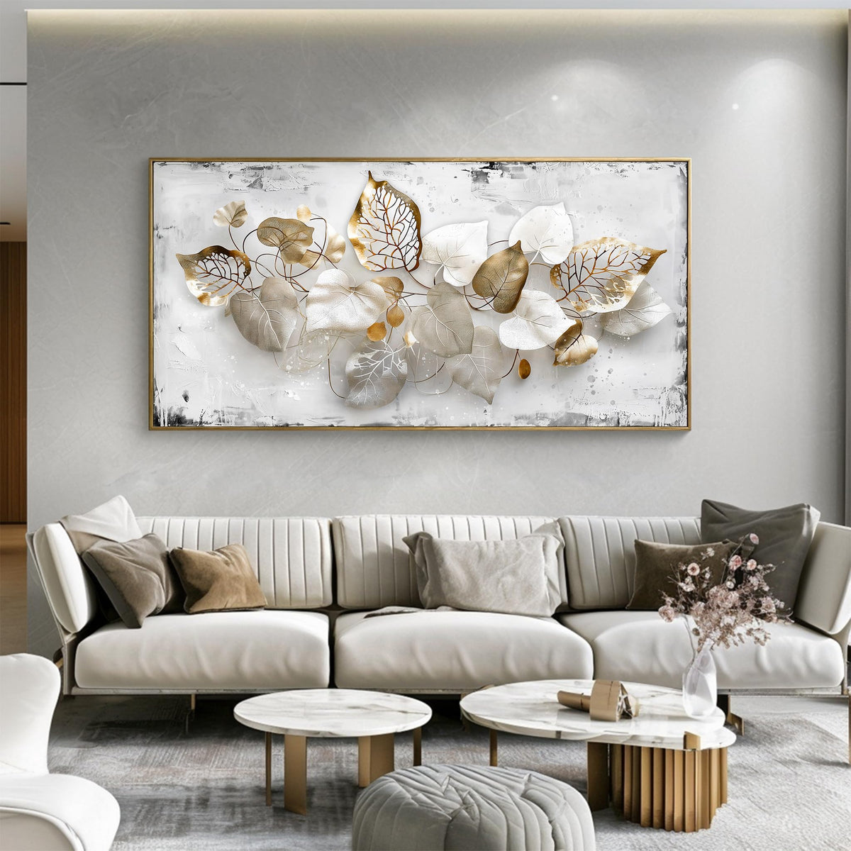 Leaf Botanical Wall Art Modern Canvas Painting Framed Decor 20"x40" (40"L x 20"W / Leaf 03)