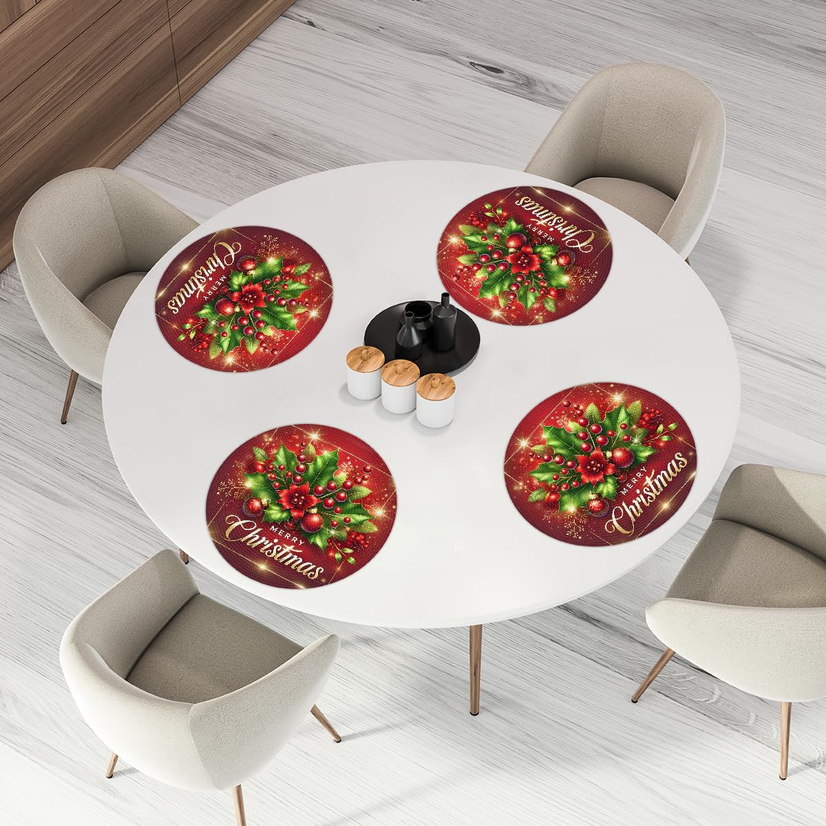 Christmas Woven Placemats Round Placemats Set of 4 for Festival Party (C 001 / 4 pieces)