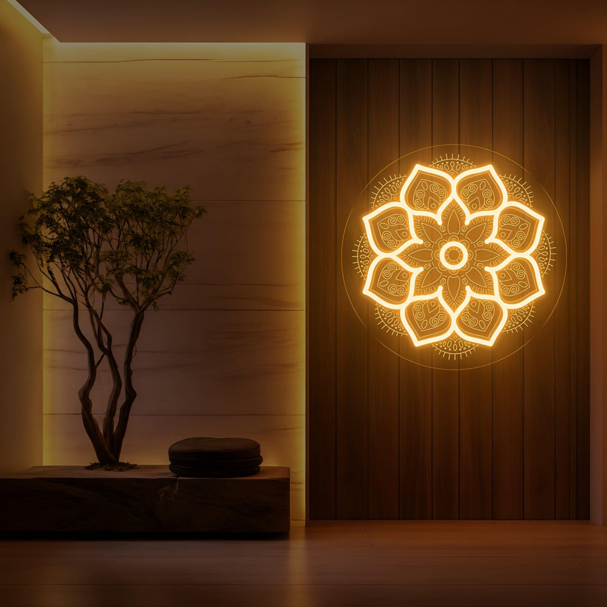 Sacred Geometry Mandala Neon Sign (Mandala-Gold)