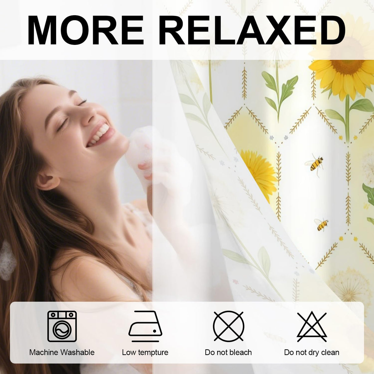 No Hook Sunflower Shower Curtain with Snap in Liner Set 71x74 Inch Dandelion Shower Curtains with Yellow Flower and Bees Modern Bathroom Hotel Decor Washable Fabric (Yellow Orange)