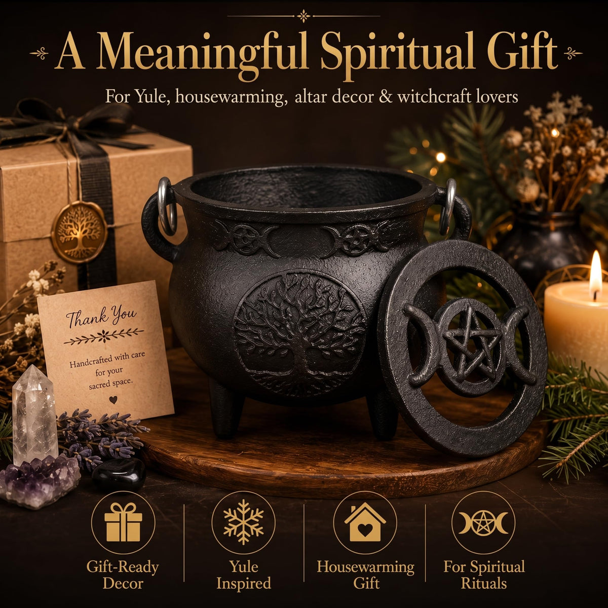 Tree of Life Cast Iron Cauldron with Handle (Tree of Life)