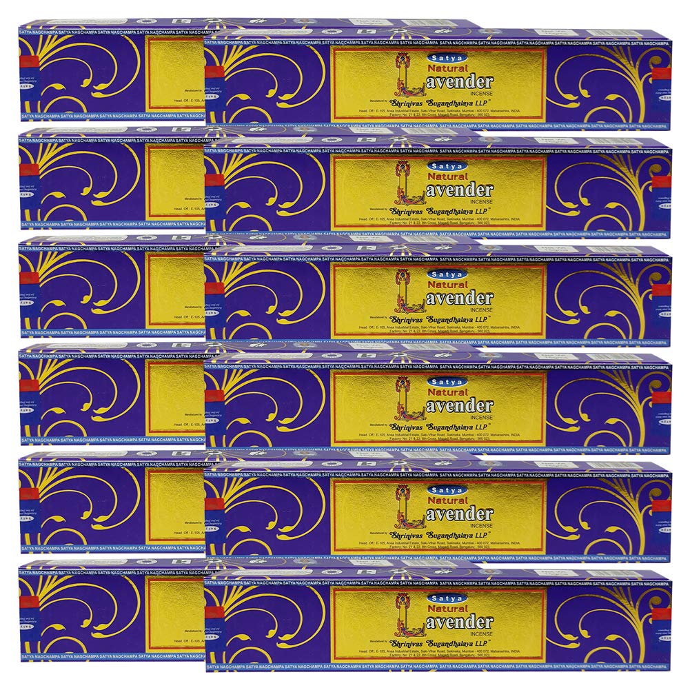 Natural Lavender Incense Sticks and Incense Stick Holder Bundle Insence Insense Satya Incense (Natural Lavender 15g - Pack of 12)