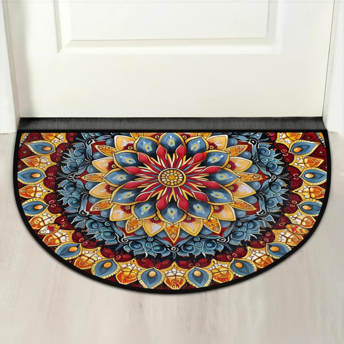 Mandala Red Half Round Door Mat Semi Moon Rug Fireplace Carpet Area Rugs (A:a-12)