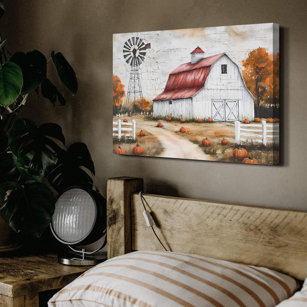Vintage Barn Windmill Canvas Wall Art Fall Decorations for Home (24"L x 16"W / Pumpkin4)