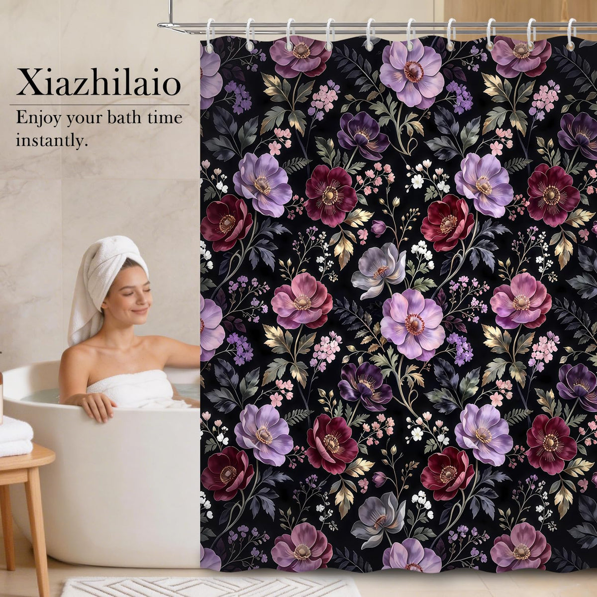 Dark Floral Shower Curtains for Bathroom (Dark Floral-c)