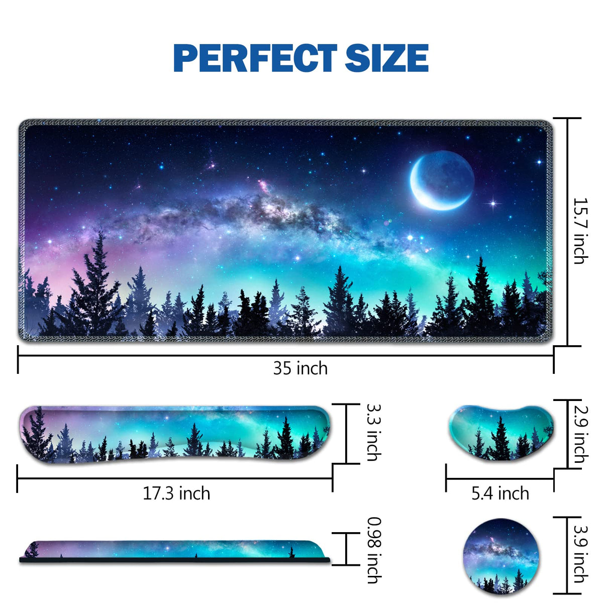 Large Gaming Mouse Pad Set (Forest Moon Sky)