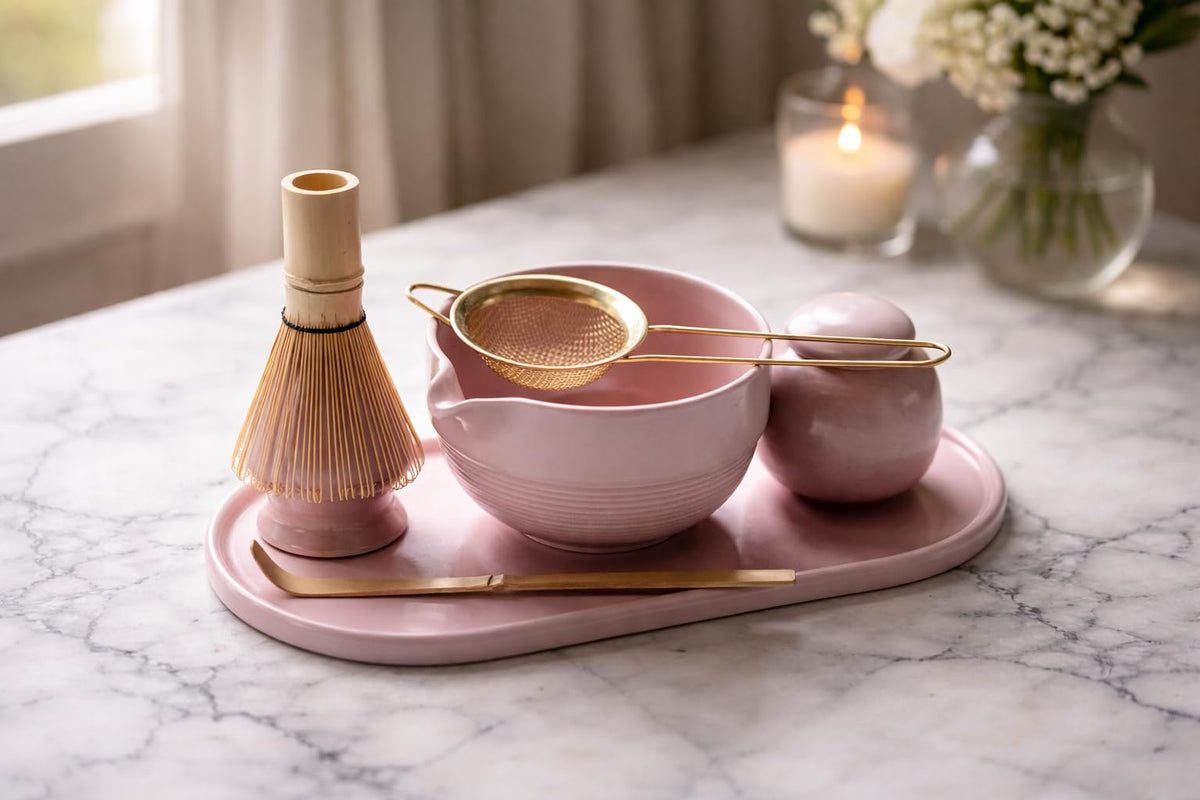 Blush Pink 7 Piece Matcha Tea Set with Bowl & Bamboo Whisk (Blush Pink)