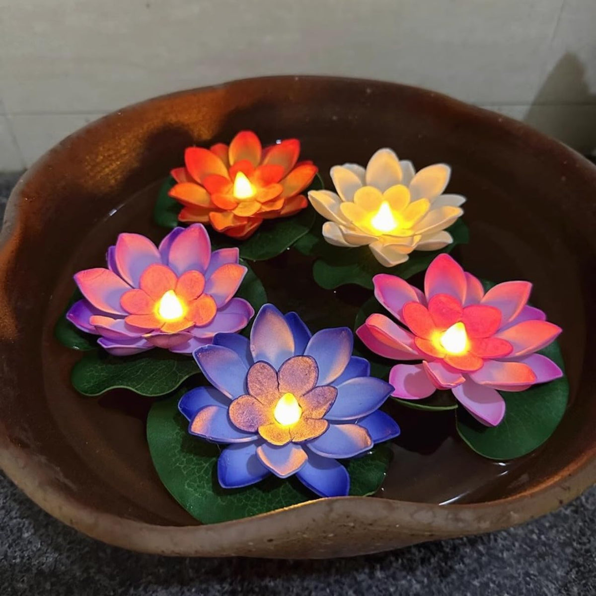 14 PCS Diwali Waterproof Floating Lotus Light (Multicolor)