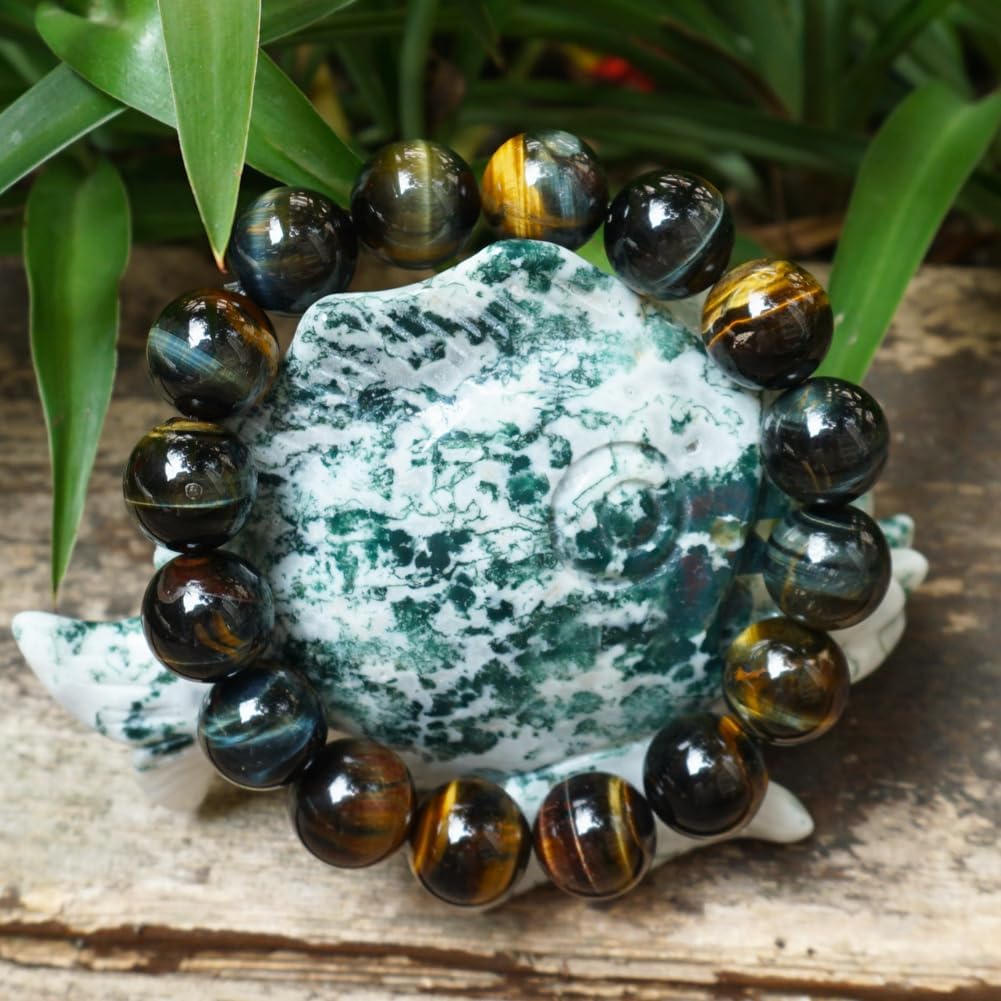 16MM Yellow Blue Tigers Eye Beaded Bracelet for Men (16MM Yellow Blue Tigers Eye Beaded Bracelet)