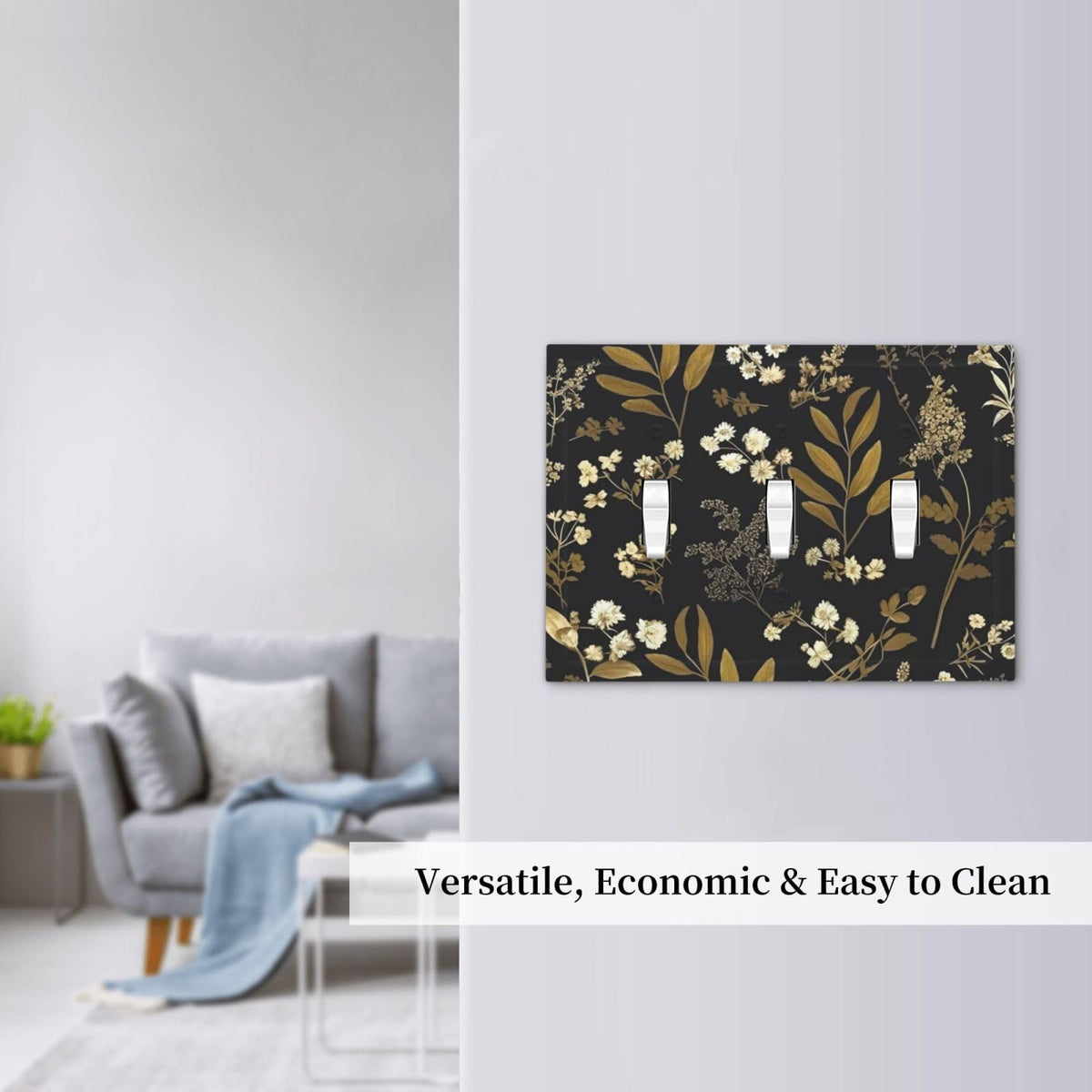 Black Gold Vintage Leaf Floral 3 Gang Electrical Outlet Light Switch Cover Decorative Triple Toggle Wall Plate Electric Faceplate Switch Face Plate (Black Gold Vintage Leaf Floral / 3 Gang Toggle Mid)