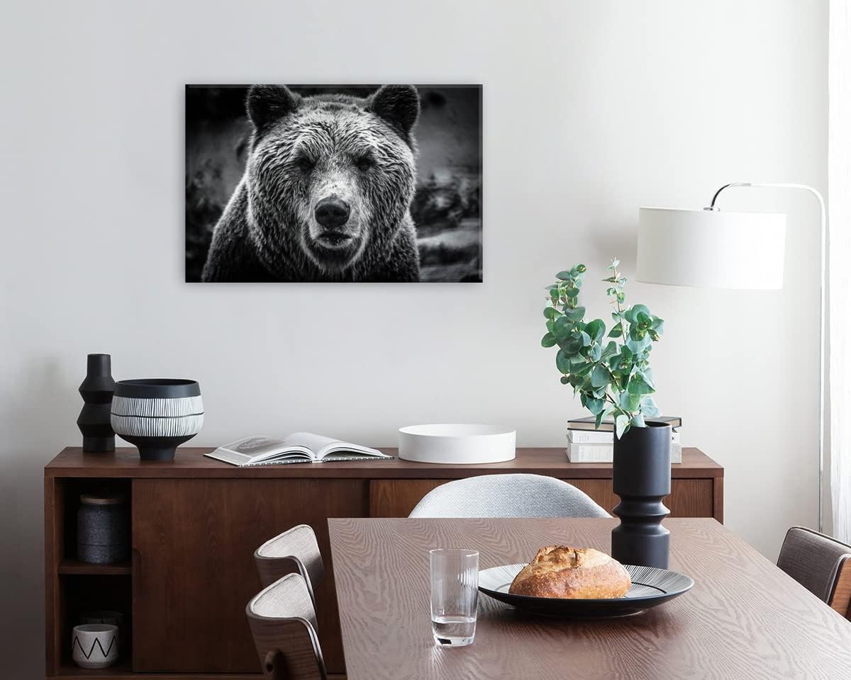 Bear Wall Art Black and White Wildlife Animal Picture Wall Decor Natural Bears Portrait Photo Prints Vintage Beast Painting Poster Safari Artwork for Living Room Bedroom Office Home Decoration 16x24” (24"L x 16"W / BKBEAR)