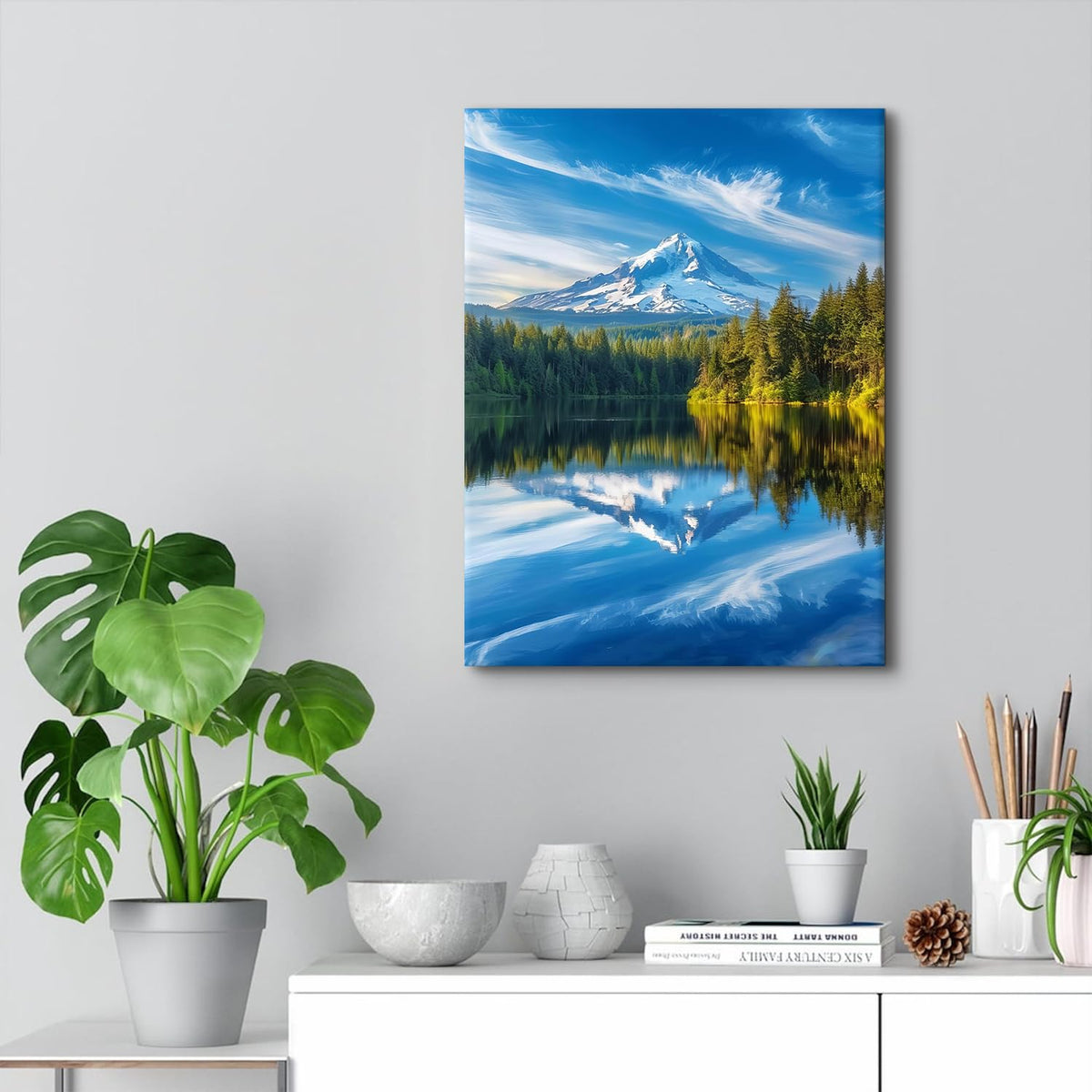 Mountain Wall Art National Park Posters Nature Forest Pictures Blue Lake Reflection Landscape Canvas Prints Mt Hood Mountains Scenery Painting Artwork for Bedroom Living Room Home Decorations 12x16" (16"L x 12"W / Mt Hood)